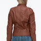 Snobbish Born To Ride PU Leather Biker Jacket with Side Zip Pockets in Brandy