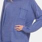 Zenana Cozy Unfiltered Contrast Stitching Brushed Ribbed Hacci Knit Top in Blue Purple