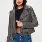 Coalition LA Biker Chic Zip Up Biker Jacket with Belt in Black