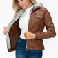 YMI Hooded and Happy Removable Faux Layered Multi-Pocket Jacket with Fuzzy Hood in Rust