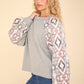 VERY J Steal The Show Printed Long Sleeve Knit Top in Heather Grey