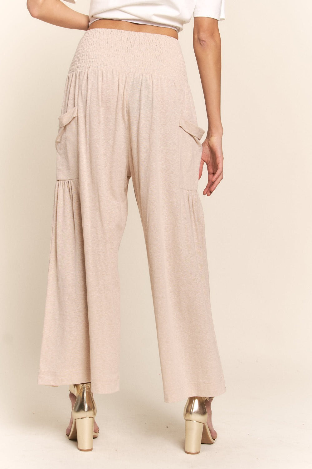 J.NNA Making Dreams Happen Smocked Waist Boho Wide Leg Pants with Pockets