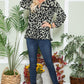 Celeste Embracing Wild V-Neck Long Sleeve Blouse in Olive Leopard