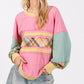 SAGE + FIG Pink Conviction Mineral Wash Raw Edge Color Block Sweatshirt