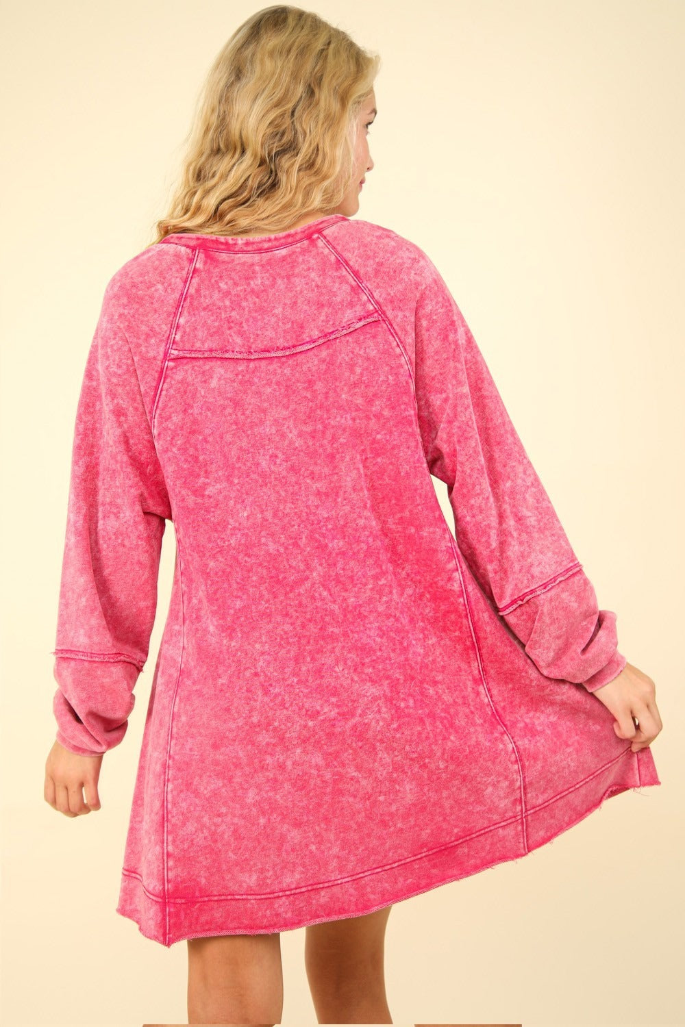 VERY J Oversized Memories Mineral Washed Oversized A-Line Mini Dress in Magenta