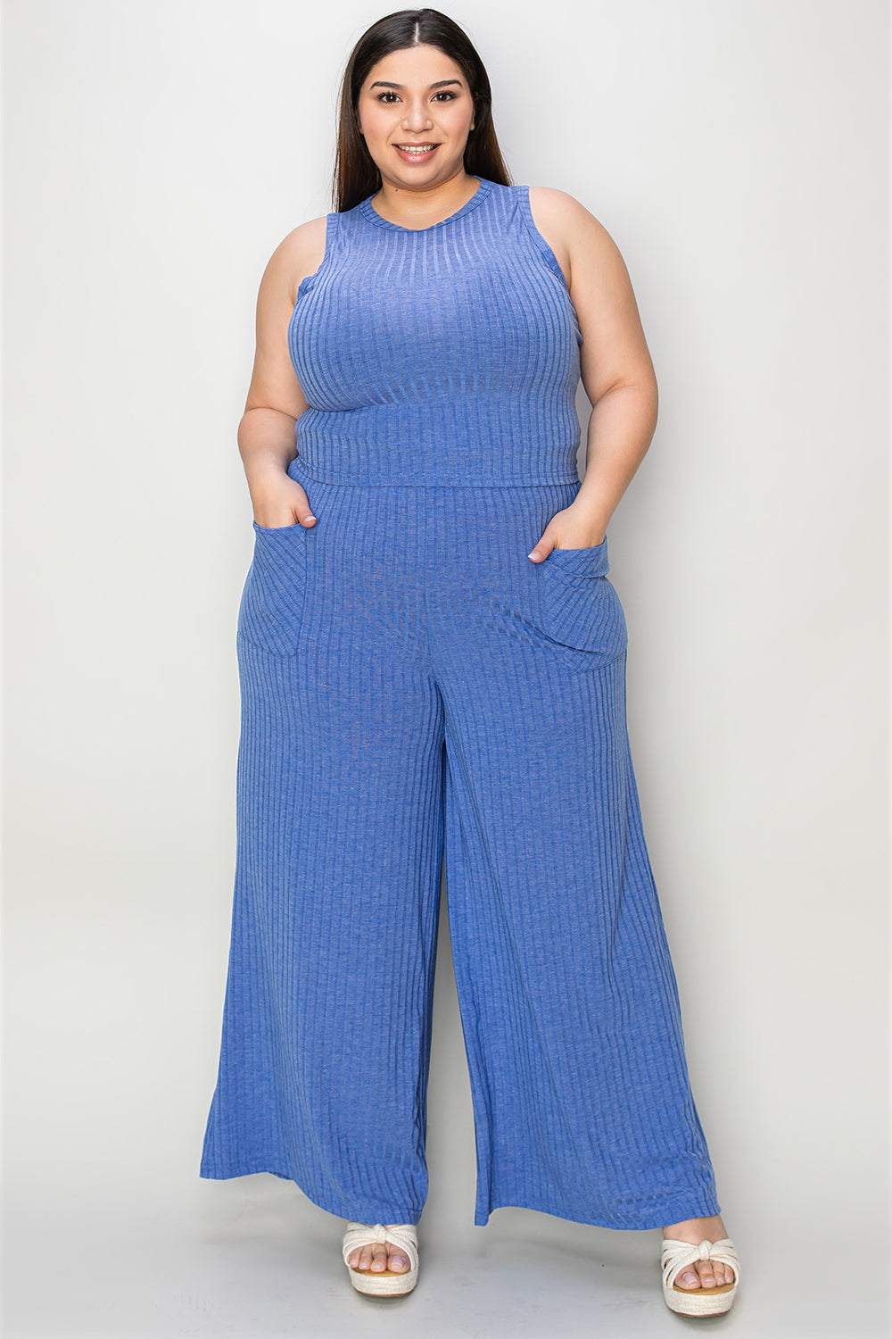 Basic Bae A Fresh Start Ribbed Tank and Wide Leg Pants Set