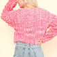 VERY J Feeling Fuzzy and Fabulous Shaggy Yarn Knit Zip Up Jacket in Pink Multi