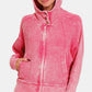 Zenana Chill Days Washed Zip Up Hooded Jacket in Fuchsia