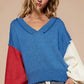 POL A Little Edge Exposed Seam Contrast V-Neck Lantern Sleeve Sweater in Royal Blue