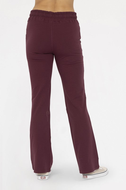 Mono B Own It Drawstring Flared Pants in Plum