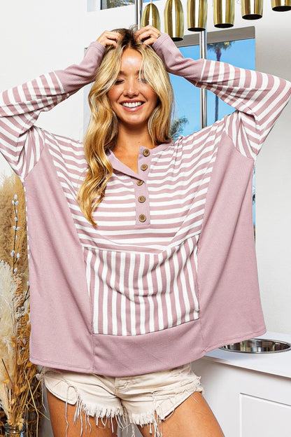 BiBi Born To Roam Striped Thumbhole Long Sleeve Top