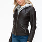 YMI Fuzzy Feels Faux Layered Double-Zipper Jacket with Fuzzy Hood in Chocolate