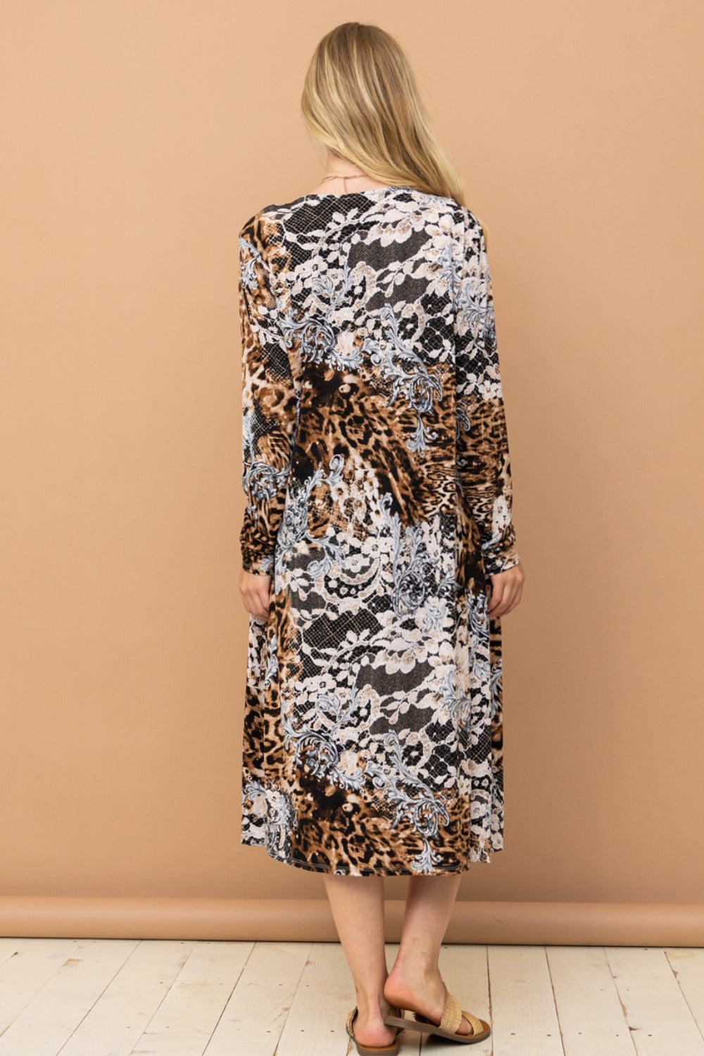 And The Why Wild Muse Leopard Kimono Open Front Longline Cardigan