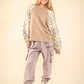 VERY J Steal The Show Printed Long Sleeve Knit Top in Taupe