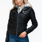 YMI Hooded and Happy Removable Faux Layered Multi-Pocket Jacket with Fuzzy Hood in Black