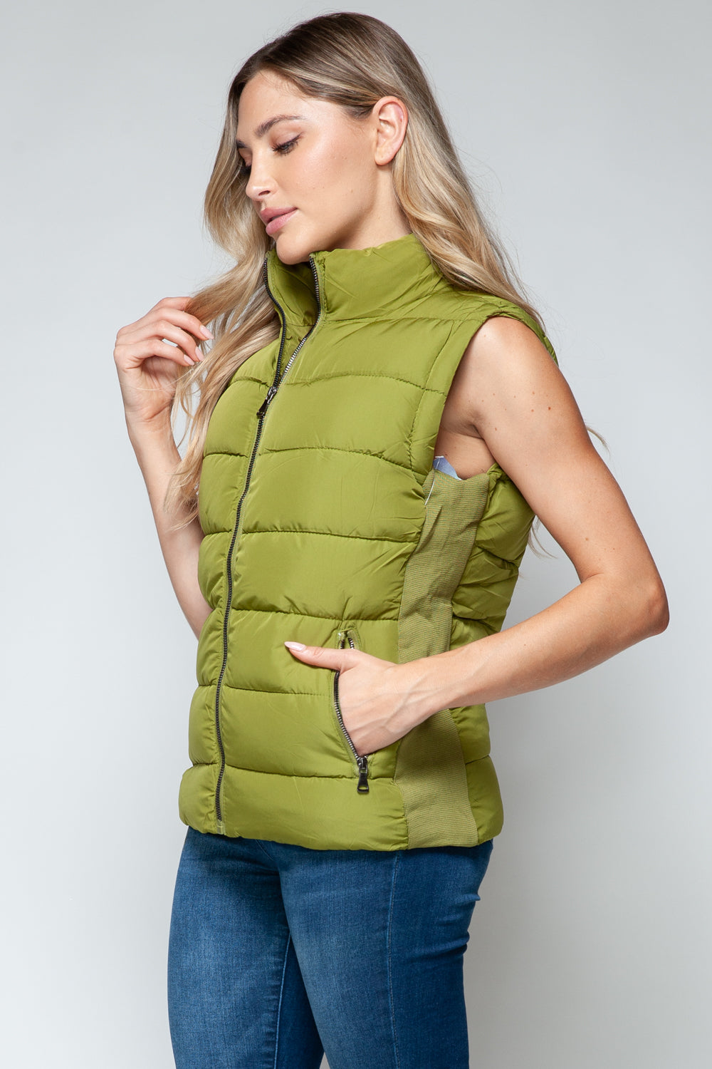 Snobbish Feeling Snug Zip Up Turtleneck Vest with Pockets in Cardamom Seed