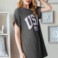 Heimish U S A Graphic Short Sleeve Ribbed Top in Charcoal