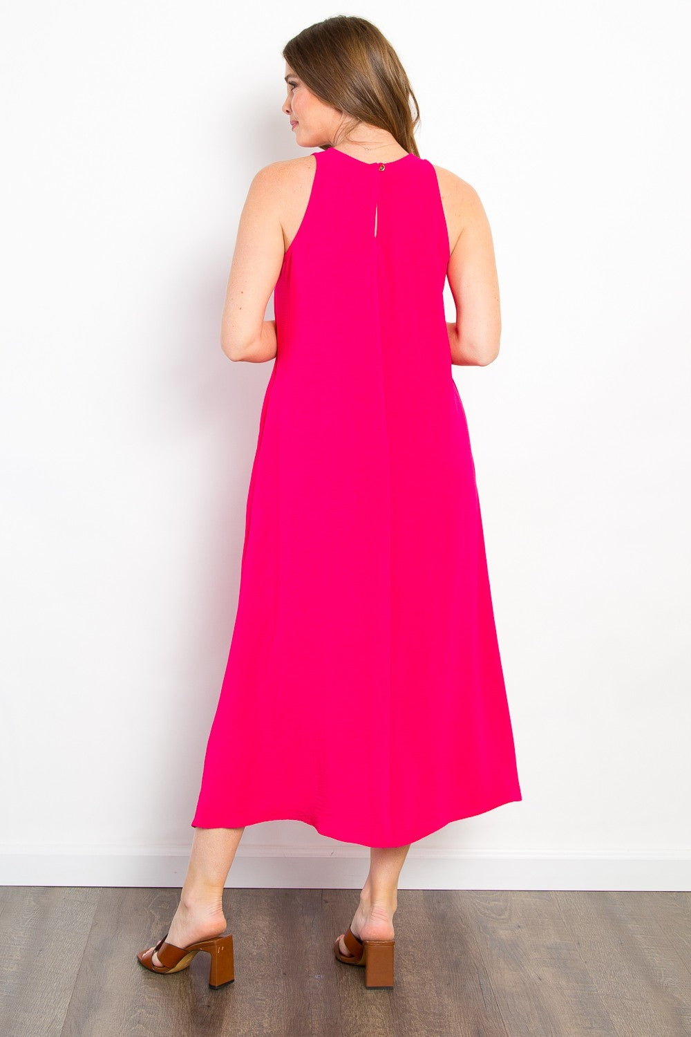 Be Stage Hello Darling Midi Tank Dress with Pockets in Fuchsia