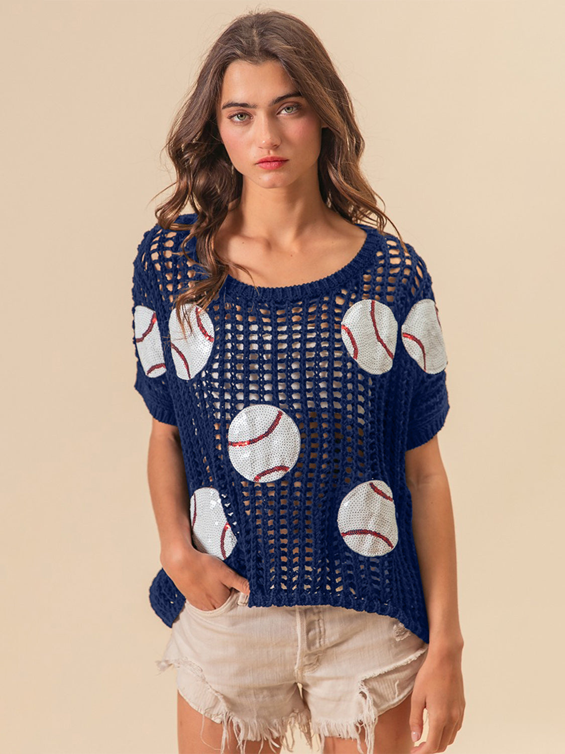 BiBi Catch Ya Later Baseball Patch Short Sleeve Net Cover-Up