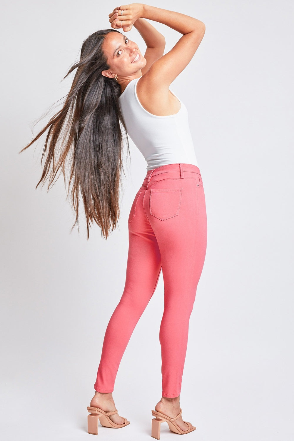 YMI Jeanswear Alayna Hyperstretch Mid-Rise Skinny Jeans in Shell Pink