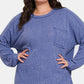 Zenana Cozy Unfiltered Contrast Stitching Brushed Ribbed Hacci Knit Top in Blue Purple