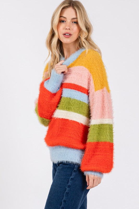 SAGE + FIG Feeling Cozy, Looking Cute Color Block Dropped Shoulder Sweater