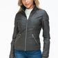 YMI Fuzzy Feels Faux Layered Double-Zipper Jacket with Fuzzy Hood in Charcoal