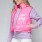 Snobbish A Quilted Touch Zip Up Turtleneck Shiny Quilted Vest in Hot Pink