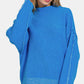 Zenana Everyday Cozy Exposed Seam Mock Neck Long Sleeve Sweater in Ocean Blue