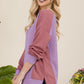 Celeste Painted Moments High-Low Contrast Round Neck Sweatshirt in Lavender