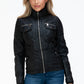 YMI Hooded and Happy Removable Faux Layered Multi-Pocket Jacket with Fuzzy Hood in Black