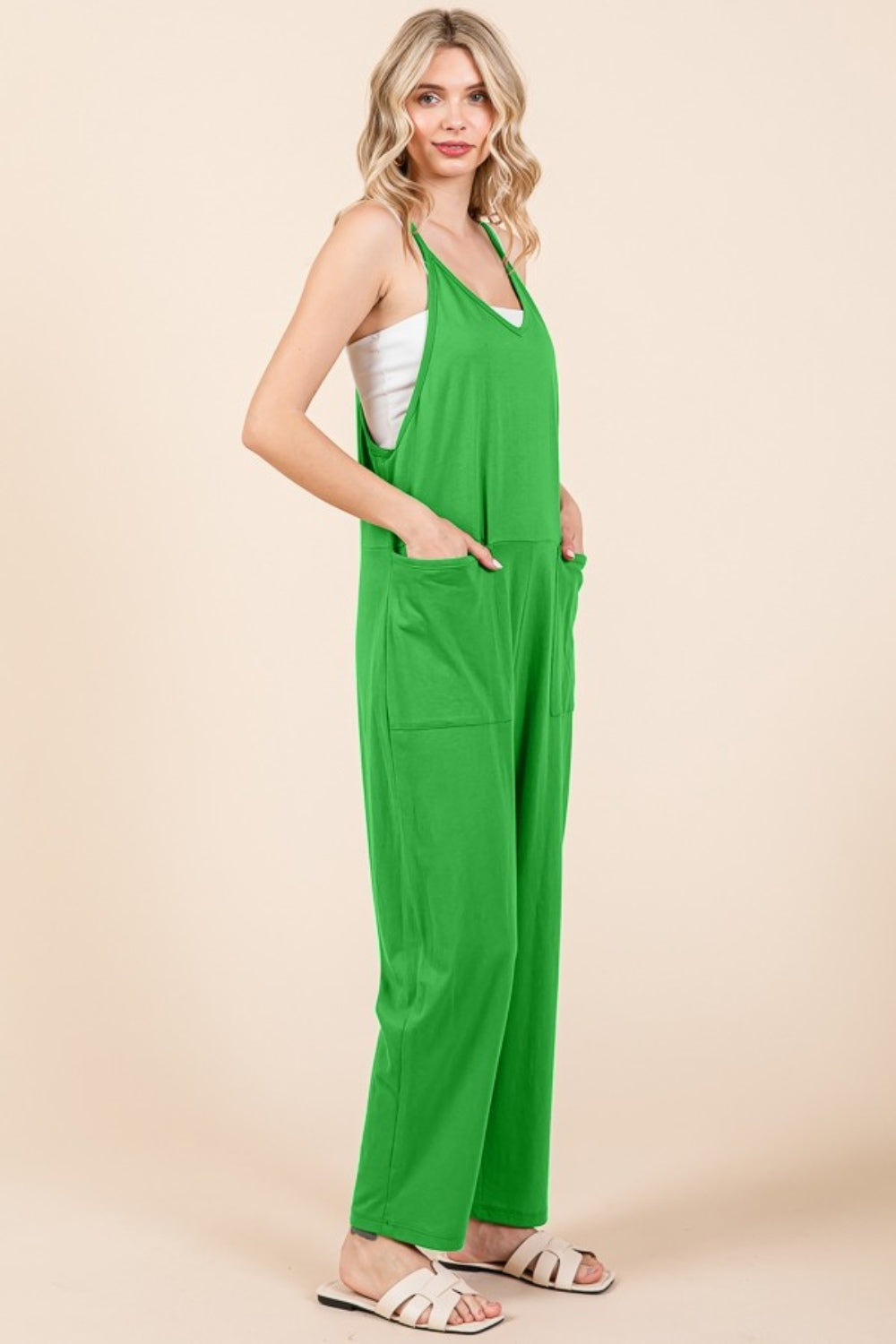 Culture Code Current Mood Sleeveless Jumpsuit with Pockets in Fresh Green