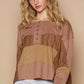 POL Block Party Half Button Color Block Drop Shoulder Knit Top in Dark Brown