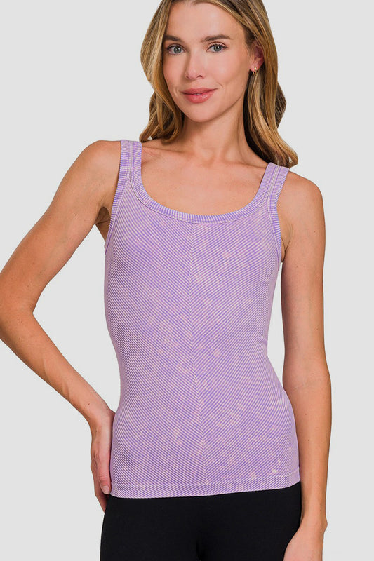 Zenana Chance Of Sun Ribbed Scoop Neck Tank in Lavender