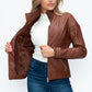 YMI Fuzzy Feels Faux Layered Double-Zipper Jacket with Fuzzy Hood in Brandy