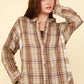 VERY J Falling For Plaid Contrast Plaid Raw Detail Shirt in Taupe