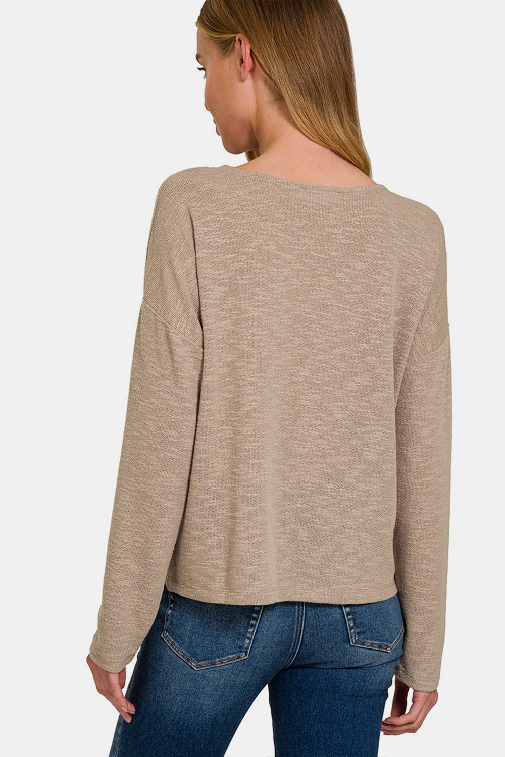 Zenana Mocha Twilight Dropped Shoulder Long Sleeve T-Shirt