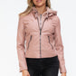 Snobbish Embrace The Day Faux Leather Zip Up Drawstring Hooded Jacket in Mauve