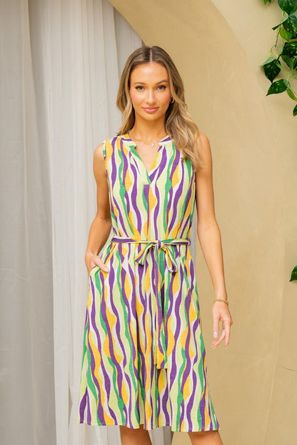 Sew In Love Paint The Town Stripe Tied Sleeveless Dress with Side Pockets