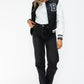 Love Me Now Bring The Love PU Leather Contrast Snap Down Bomber Jacket in Black/ White