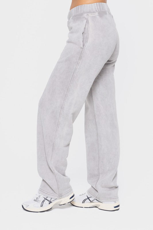 Mono B My Perfect Partner Elastic Waist Fleece Pants with Pockets in Light Gray