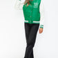 Love Me Now Bring The Love PU Leather Contrast Snap Down Bomber Jacket in Green/Milk