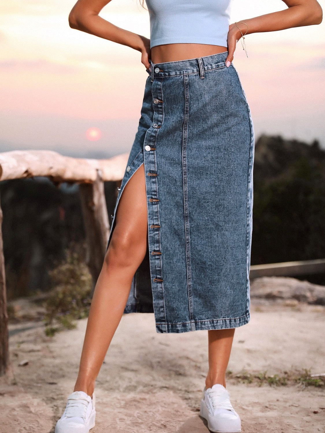 Keeping It Classic Button Down Denim Skirt