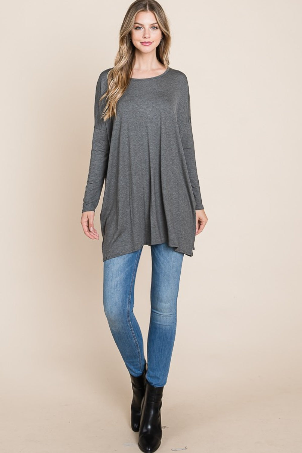 BOMBOM A Bright Day Long Sleeve Oversized Top in Charcoal