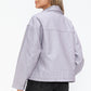 How Dare U My Favorite Layer Drawstring Hem PU Leather Zip Up Jacket in Lilac