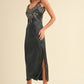 Mable Satin Baby Embroidered Cami Satin Midi Slit Dress