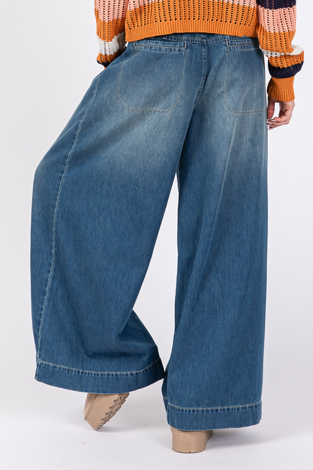 SAGE+FIG On The Move Smocked Waist Band Wide Leg Jeans