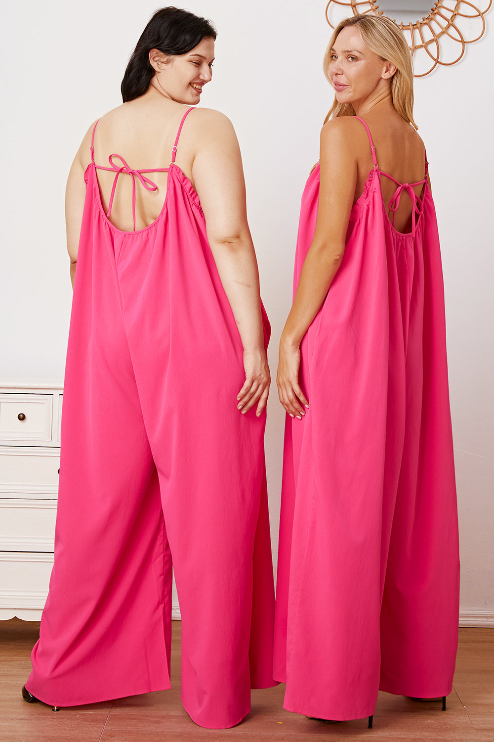 Double Take My Favorite Ruffle Trim Tie Back Cami Jumpsuit with Pockets