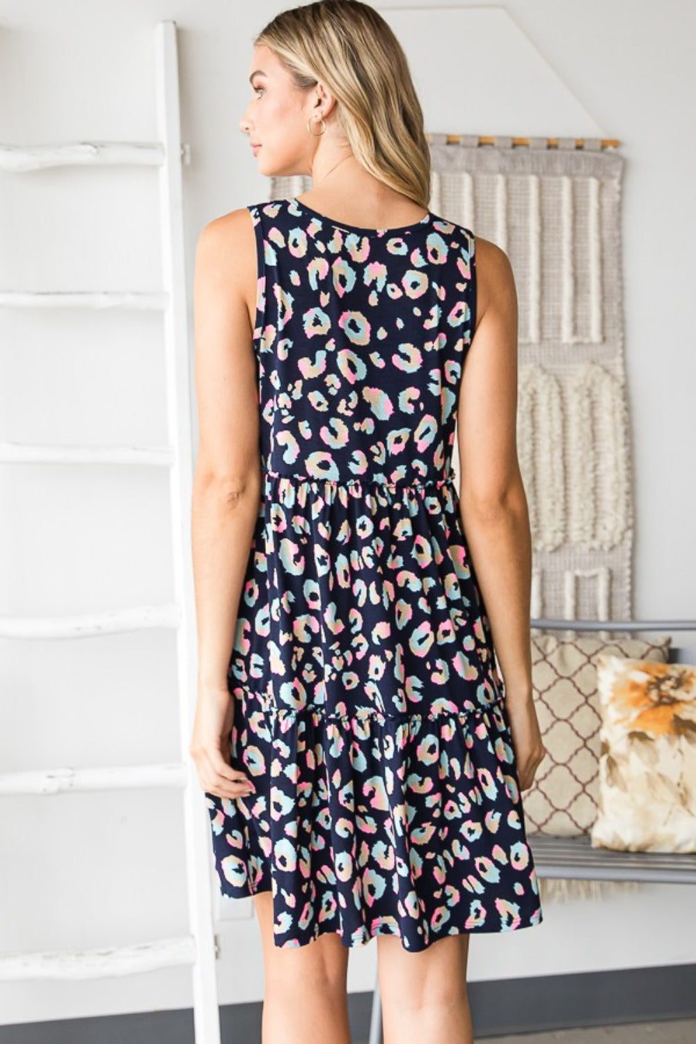 Heimish Light Up My Summer Leopard V-Neck Ruffled Tank Dress