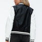 Love Me Now Bring The Love PU Leather Contrast Snap Down Bomber Jacket in Black/ White